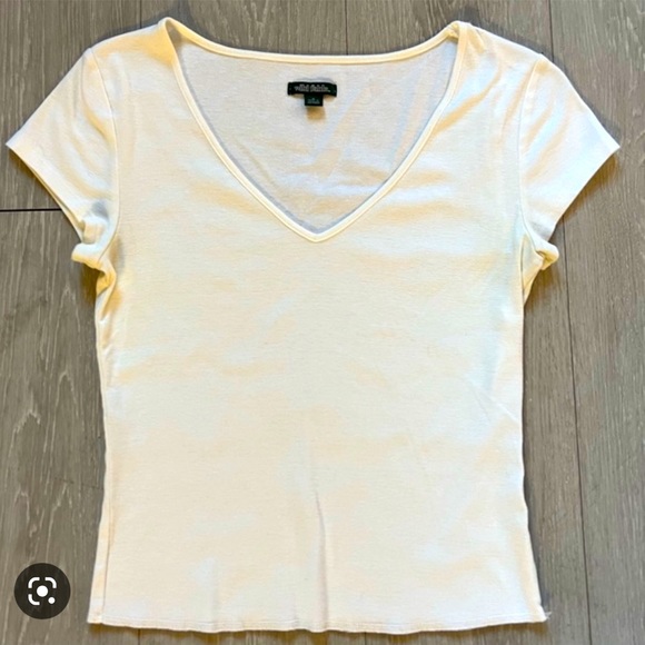 Wild Fable V Neck Short Sleeve Cropped T-Shirt Light Yellow - Picture 1 of 2